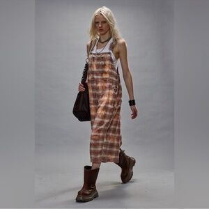 R13 Jumbo Overall in Bleached Orange Plaid Size Small